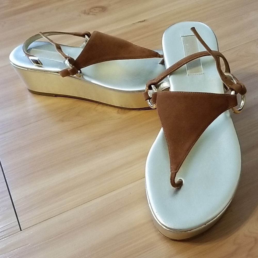 Gold and Brown Suede Sandals Michael Kors